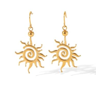 Imagem de Kokoma Brincos femininos com pingente de sol, girassol, aço inoxidável, redemoinho, sol, pingente, gota, moda, joia de orelha