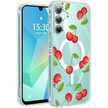 Imagem de Jkvare Capa para Samsung Galaxy A16 compatível com MagSafe, capa protetora magnética sem fio com padrão estético cristalino para mulheres e meninas - Cherry Delight
