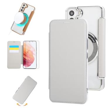 Imagem de Asuwish Capa de celular para Samsung Galaxy S22 5G com protetor de tela magnético de vidro temperado e suporte de cartão flip MagSafe sem fio com bloqueio RFID S 22 22S 4G G5 6,1 polegadas feminino