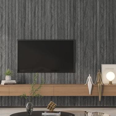 Imagem de Yenhome Painel de parede de ripas de madeira Chevron de 30,5 cm x 38,5 cm, descasque e cole painéis de parede texturizados 3D para decoração de interiores, painéis acústicos autoadesivos à prova de