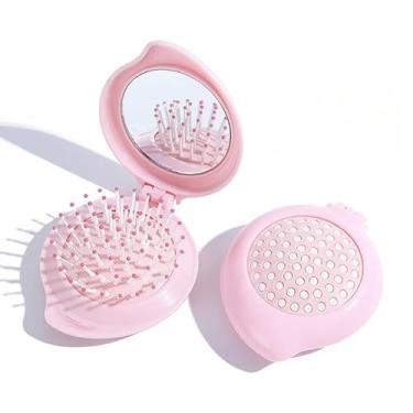 Imagem de Pente com almofada de ar brilhante – Mini escova de cabelo portátil com função de massagem, cerdas redondas flexíveis para cuidados suaves do couro cabeludo (rosa)
