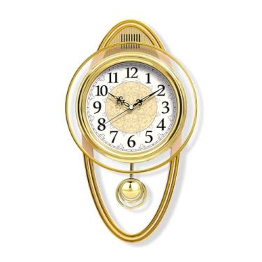 Imagem de KEG801302 Relógio simples e elegante para sala de estar, decoração de parede, quarto, silencioso, relógio de quartzo, relógio de parede giratório retrô europeu (ouro)