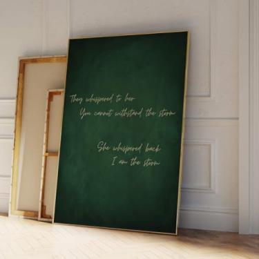 Imagem de I Am The Storm Cranes Impressão de arte de parede pôster verde e dourado com citação verde escuro pintura em tela para sala de estar quarto casa acima da cama decoração de casais sem moldura