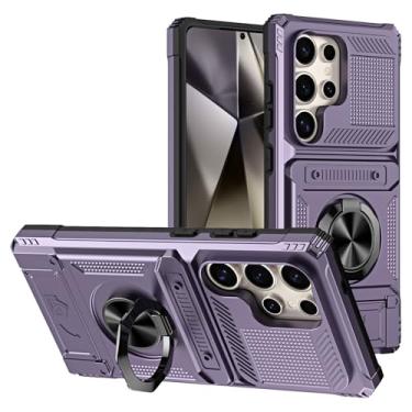 Imagem de POYUFRG Capa magnética para Samsung Galaxy S26 Ultra/S26 Plus/S26, capa de telefone à prova de choque com suporte de anel rotativo, roxo, S26