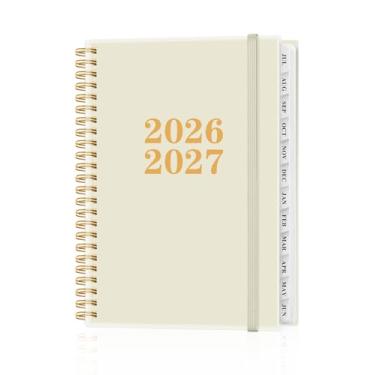 Imagem de Agenda 2026-2027 - Agenda de ano acadêmico de julho de 2026 a junho de 2027, agendas semanais e mensais encadernadas em espiral com abas de 12 meses, bolso interno, 16 cm x 21,6 cm, bege