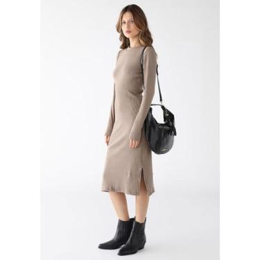 Imagem de Vestido Midi Manga Longa Fendas Laterais Ribana Premium - Levosch, Nud