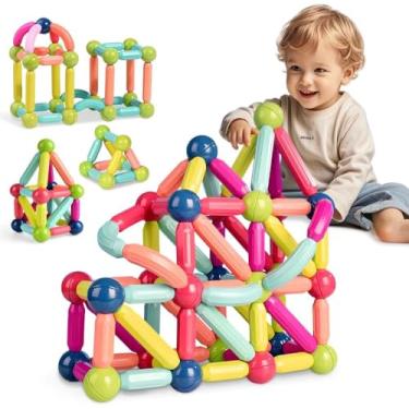Imagem de Kit de Blocos Magnéticos Brinquedo 68, Blocos de Montar Bolas E Bastões, As Cores Brilhantes Podem Ser Giradas em 360°, 2D E 3D Estimulam a Imaginação E a Criatividade