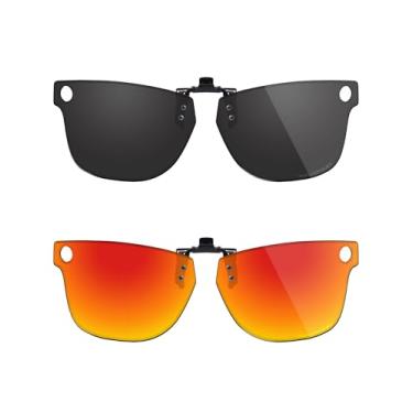 Imagem de Fiskr Óculos de sol polarizados clip-on flip up antirreflexo proteção UV para Ray-Ban Meta Wayfarer RW4008 e Gen 2 RW4012 (tamanho 53-22) - Ajuste compacto - Preto clássico e vermelho fogo