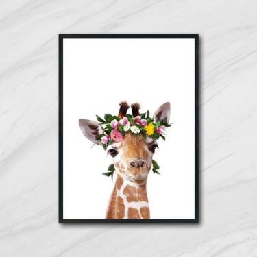 Imagem de Quadro Girafinha Coroa De Flores 33X24Cm - Moldura Preta