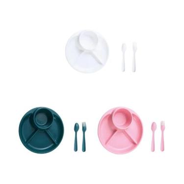 Imagem de Prato De Salada Redondo Para Crianças Com Garfo E Colher, Reutilizável