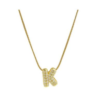 Imagem de Colar Feminino Banhado a Ouro Com Letra Inicial, Pingente De Zircônia 