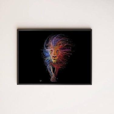 Imagem de Quadro Desenho Leão Andando 45X34Cm Com Vidro Moldura Preta