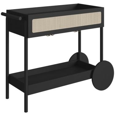 Imagem de Carrinho Bar Com Porta Taças Pés Madeira Moss A03 Nero Preto - Lyam Decor