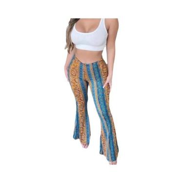 Imagem de Calças Flare Femininas De Alta Elasticidade Com Estampa, Estilo De Rua