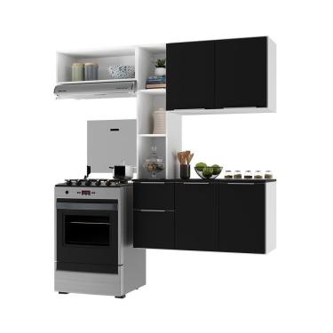 Imagem de Armário De Cozinha Compacta Com Balcão Sofia Multimóveis V2002 Branco/Preto Branco/Preto