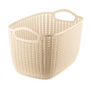 Imagem de Cesto Plástico Organizador Trançado Largo Extra Grande Bege Ordene