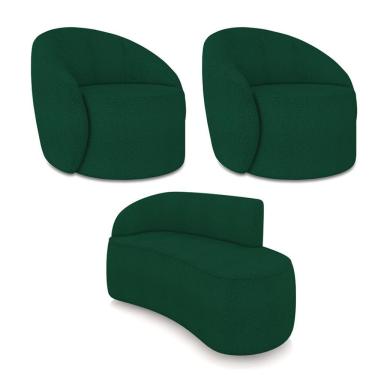 Imagem de Sofá 2 Lugares Orgânico 140cm Morgan E 2 Poltronas Lua Bouclê Verde D03 - D'rossi