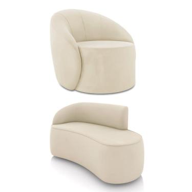 Imagem de Sofá 2 Lugares Orgânico 140cm Morgan E Poltrona Lua Veludo Bege D03 - D'rossi