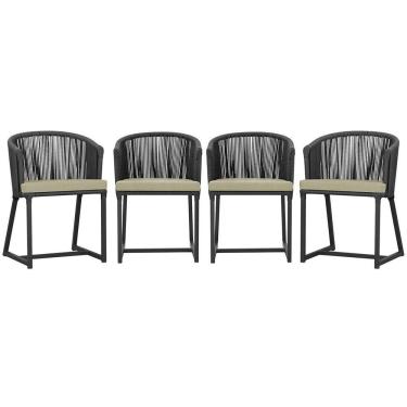 Imagem de 4 Cadeiras De Jantar Noronha Preta Corda Náutica E7 Trama Preto