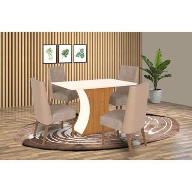 Imagem de Sala De Jantar Completa Luiza Sc42 Tampo Madeirado C- Vidro Canto Curvo 120x80cm E 4 Cadeiras Anne Nature-courano-creme - Henn