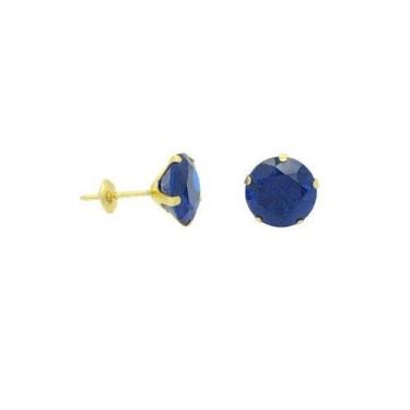 Imagem de Brinco em Ouro 18K com Zircônia Redonda Azul Escuro - Joia Elegante - 