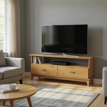 Imagem de Rack Para Tv Até 55 Polegadas 2 Gavetas Em Madeira Maciça