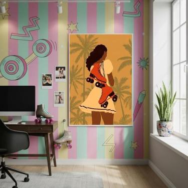 Imagem de Quadro Garota Dos Patins 70X50Cm Mold Branca - Quadros On-Line