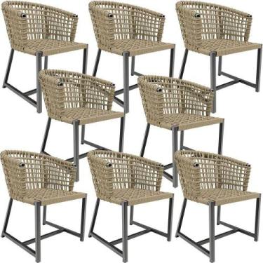 Imagem de Kit 08 Cadeiras Para Área Gourmet Cozinha Belize D04 Bege - LYAM DECOR