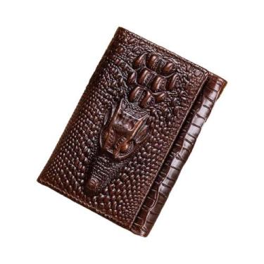 Imagem de Carteira Masculina De Couro Com Padrão De Crocodilo, Curta, Com Múltip