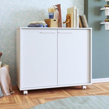 Imagem de Balcao Infantil 2 Portas 2 Prateleiras 4 Pés Rodízio MDP 12mm Branco -