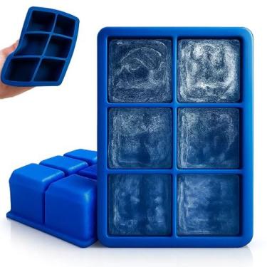 Imagem de Forma De Gelo Yab Silicone 6 Cubos Grandes Azul Com Tampa Para Drinks