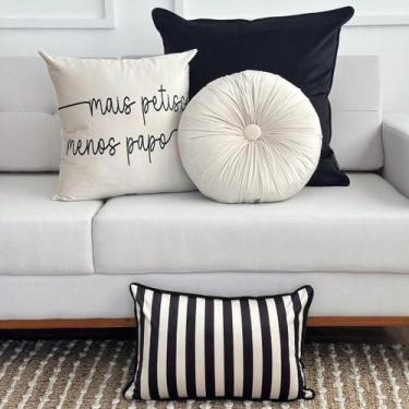 Imagem de Kit 4 Capas Almofadas Veludo Frase "Mais Petisco", Redonda, Listas e P