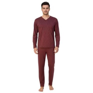 Imagem de Pijama Masculino Adulto Manga Calça Longa Gola V Macio Quentinho Confo