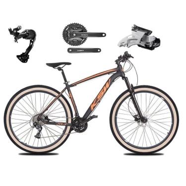Imagem de Bicicleta Aro 29 Ksw Xlt Alumínio Câmbio Traseiro Shimano Alívio e Altus 27v Freio Hidráulico Garfo Com Trava Pneu com Faixa Bege - Preto\Laranja