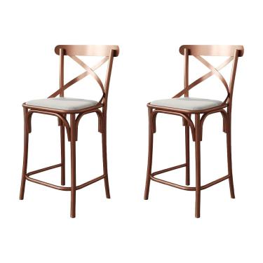 Imagem de Kit 2 Banquetas Baixa Katrina Alta Resistencia e Durabilidade Assento Branco Aço Cobre