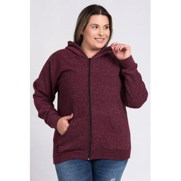 Imagem de Jaqueta Feminina Plus Size Bouclê Capuz Fechamento Zíper Bolso Canguru