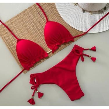 Imagem de Biquini Cortininha com Calcinha Fio Duplo - Nayklê Moda Praia, Vermelh