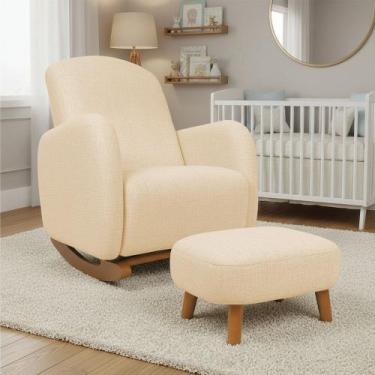 Imagem de Poltrona Amamentação Balanço Madeira e Puff Jhessy Linho D03 - D Rossi