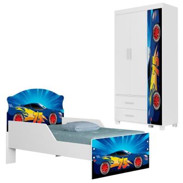 Imagem de Guarda Roupa Infantil 3 Portas 2 Gavetas e Mini Cama Infantil 153x79 MDF Livia Decmade
