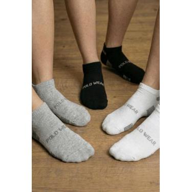 Imagem de Kit 3 Pares de Meias Masculina Atoalhadas Cano Curto Polo Wear Preto, 