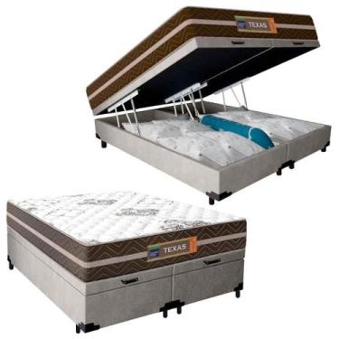 Imagem de Cama Box Baú Casal Bipartido Suede + Colchão Molas Ensacadas Texas Pri