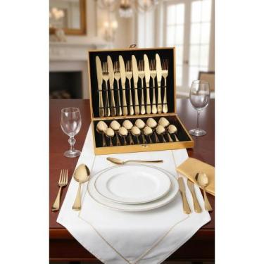 Imagem de Faqueiro Dourado Premium 24 Peças com Maleta Luxo - Congratulations St