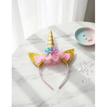 Imagem de Tiara Arquinho Chifre Unicórnio Orelhas Arco Íris Diadema Meninas F - 