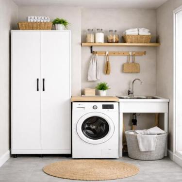 Imagem de Armário Clean Para Área De Serviço 2 Portas Branco Multiuso Lavanderia