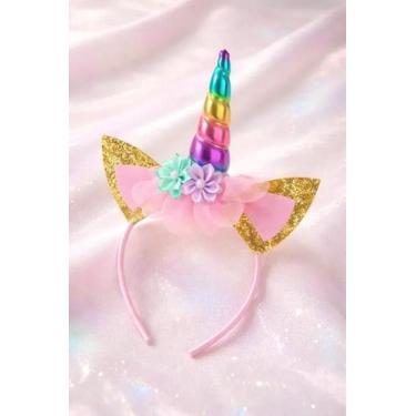 Imagem de Tiara Arquinho Chifre Unicórnio Orelhas Arco Íris Diadema Meninas F - 