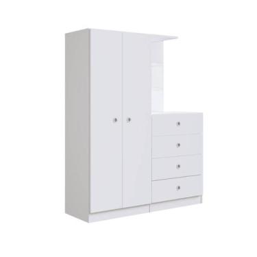 Imagem de Guarda Roupas Infantil 2 Portas e Cômoda 4 Gavetas Montessoriano Branc