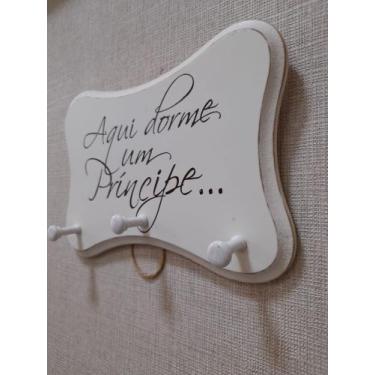 Imagem de Gancheira Mdf Aqui dorme um Príncipe 3 Pinos 15x21x5cm - Zenir Disarz,