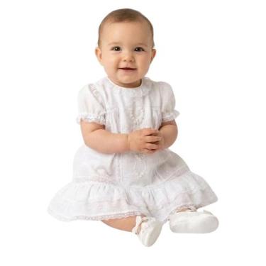 Imagem de Vestido Trapezio Batizado Bebê Luxo Branco Renda Papilloo, Branco, G