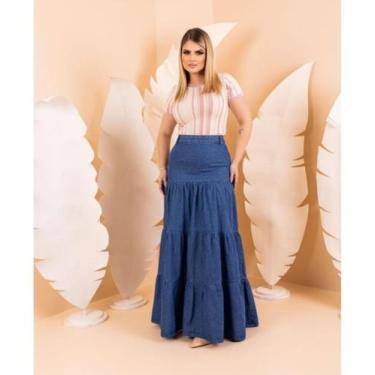 Imagem de Saia jeans longa feminina G - Adorar te moda feminina 
