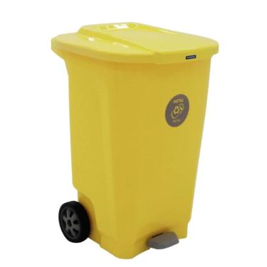 Imagem de Lixeira Plástica Coleta Seletiva Amarela Rodinha Tramontina 100L Reciclagem de Metal